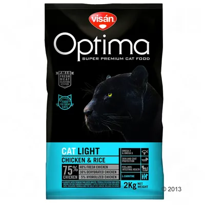 visán Optima Super Premium Cat Food CAT LIGHT Chicken & Rice, 75 % chicken: 40 % fresh, 30 % dehydrated, 5 % hydrolyzed, Omega 3 & 6, 2 kg nettovægt