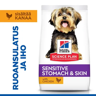 Hill's Science Plan Sensitive Stomach & Skin kanaa sisältävä. Sisältää kanaa. Herkälle vatsalle ja iholle. Hill's Science Plan Sensitive Stomach & Skin kanaa sisältävä. Sisältää kanaa. Herkälle vatsalle ja iholle.