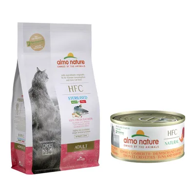 Almo Nature HFC Adult Sterilized losos, 1,2kg + 6 x 70g HFC Natural zdarma - Adult Sterilized losos 1.2 kg + tuňák a krevety 6 x 70 g