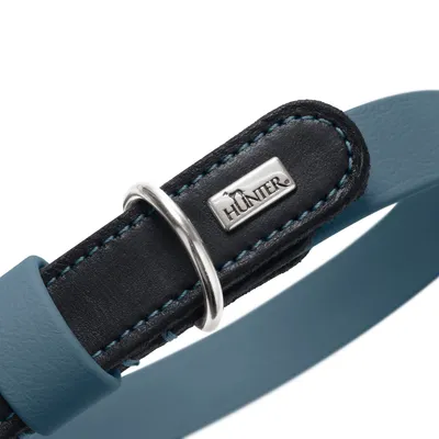 Zgardă HUNTER Wolmar BioThane® și piele, albastru-fum/ negru