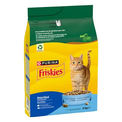 PURINA Friskies Steriloiduille kissoille, lohta ja vihanneksia, ilman väriaineita, kierrätettävä pakkaus, 3 kg PURINA Friskies Steriloiduille kissoille, lohta ja vihanneksia, ilman väriaineita, kierrätettävä pakkaus, 3 kg