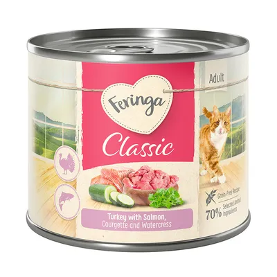 Feringa Classic Adult корм для кошек: индейка с лососем, цукини и кресс-салатом. Беззерновой рецепт, 70% отборных животных ингредиентов.