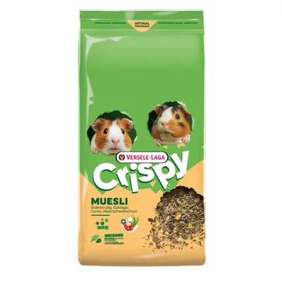Versele-Laga Crispy Muesli marsuille, sisältää C-vitamiinia, ei keinotekoisia väriaineita, uudelleensuljettava pakkaus, optimaalisen tuore.