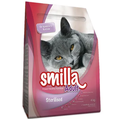 Smilla Adult Sterilised, torrfoder för kastrerade katter, 4 kg, med reducerat energiinnehåll, högre proteinhalt, vitaminer A och E, Made in Germany.