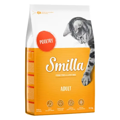 Smilla Adult comida para gatos con ave, 10 kg. Características: alta aceptación, contiene taurina, ácidos grasos omega, Yucca Schidigera. Envase resellable. Fabricado en Alemania.