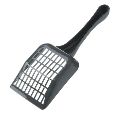Czarna plastikowa łopatka z kratką, całość widoczna na białym tle.