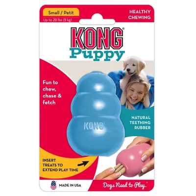 KONG Puppy Spielzeug aus natürlichem Zahnungsgummi, Grösse Small für Hunde bis 9kg. Fördert gesundes Kauen, geeignet zum Befüllen mit Leckerlis. Hergestellt in den USA.