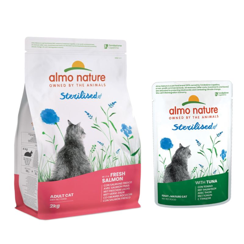 2 кг Almo Nature Holistic Sterilised + влажный корм 6 x 70 г по суперцене!