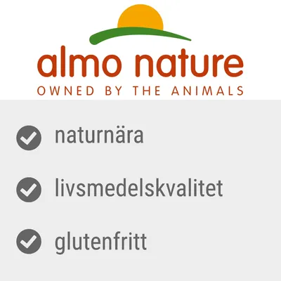 almo nature. OWNED BY THE ANIMALS. naturnära, livsmedelskvalitet, glutenfritt.