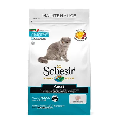 Schesir Nature for Cat Adult, ricco di pesce, con ingredienti naturali, senza conservanti e coloranti, contiene antiossidanti, facilmente digeribile.