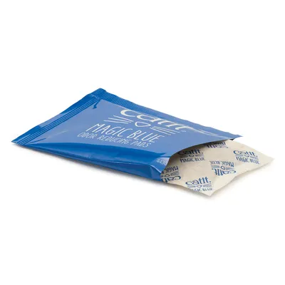 Catit Magic Blue paduri pentru reducerea mirosului în ambalaj albastru, parțial deschis cu paduri vizibile.