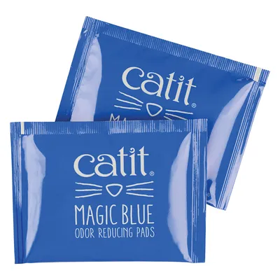 Catit Magic Blue paduri pentru reducerea mirosului, ambalaj albastru cu inscripție și logo albe.