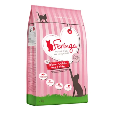 Feringa pienso seco para gatos, sabor cordero y pollo, con calabaza, arándanos y hierba gatera. Sin cereales, proteínas valiosas, con taurina. Tamaño: 2 kg.