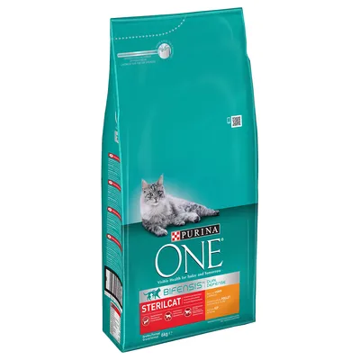 Sac de croquettes PURINA ONE BIFENSIS STERILCAT pour chat, formule poulet, 6 kg. Texte visible : Dual Defense, Visible Health for Today and Tomorrow.