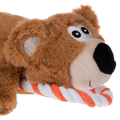 Orsetto in peluche con gioco di corda arancione e bianca, adatto per pet.