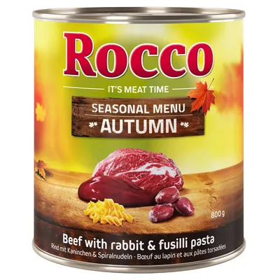 Rocco Seasonal Menu Autumn. Rind mit Kaninchen und Spiralnudeln, 800g Dose.