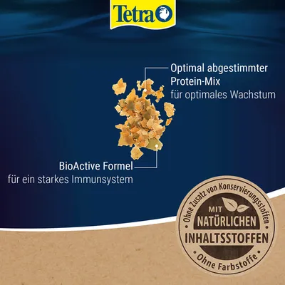 Tetra. Optimal abgestimmter Protein-Mix für optimales Wachstum. BioActive Formel für ein starkes Immunsystem. Mit natürlichen Inhaltsstoffen, ohne Konservierungsstoffe und Farbstoffe.
