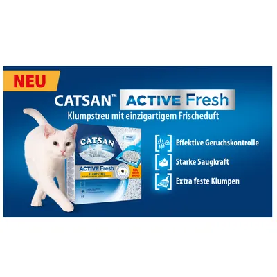 Catsan Active Fresh clumping litter with fresh scent, effective odour control, high absorbency, extra firm clumps. New, 8L.