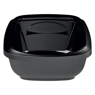 Schwarze Katzentoilette von PeeWee mit abgerundeten Kanten und tiefem Behälter, geeignet für die Nutzung mit Streu.