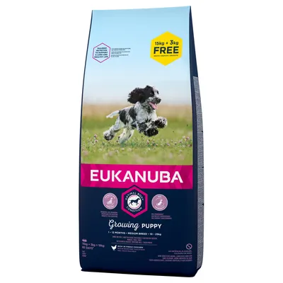 15 + 3 kg gratis! 18 kg Eukanuba Adult și Puppy Large / Medium Breed