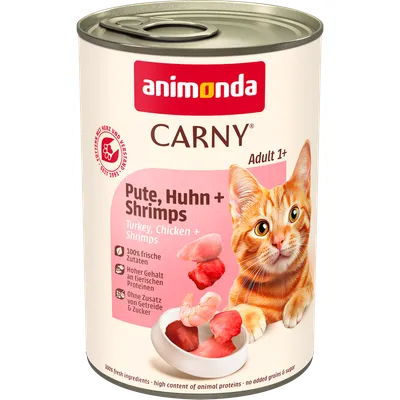animonda Carny Adult 1+ Kalkkuna, kana + katkaravut. 100 % tuoreita ainesosia, korkea eläinproteiinipitoisuus, ilman viljaa ja sokeria. animonda Carny Adult 1+ Kalkkuna, kana + katkaravut. 100 % tuoreita ainesosia, korkea eläinproteiinipitoisuus, ilman viljaa ja sokeria.