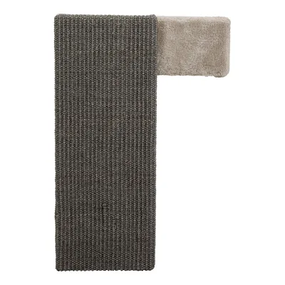 Tapis rectangulaire gris à surface texturée et extrémité beige en tissu doux, sans marque visible ni texte apparent.