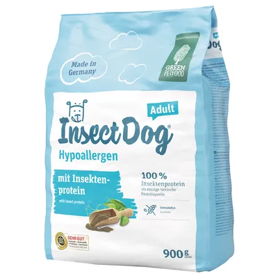 Green Petfood InsectDog Adult Hypoallergen, 900 g, con proteine di insetti, senza cereali, Made in Germany, 100 % Insektenprotein als einzige tierische Proteinquelle, Sehr Gut DLG-Test