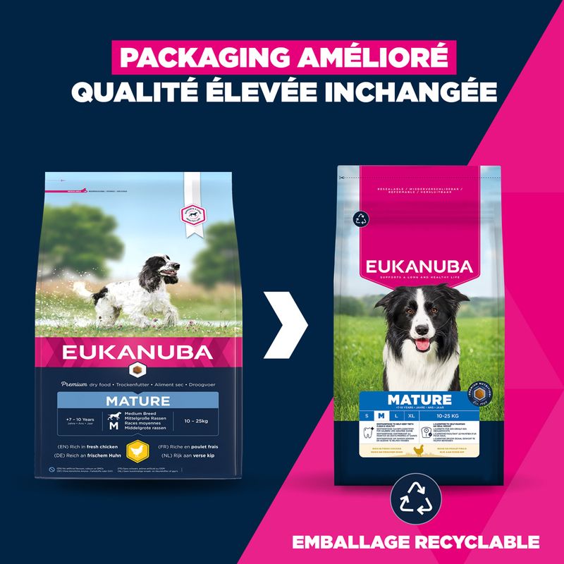 Eukanuba Premium Nutrition Mature Medium Breed au poulet pour chien
