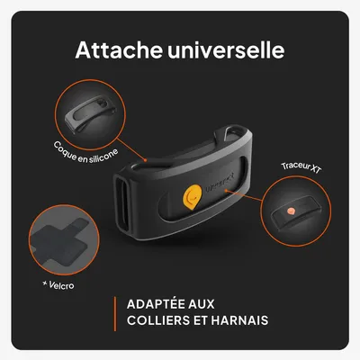 Weenect fixation universelle avec coque en silicone, Velcro et Traceur XT. Convient aux colliers et harnais.