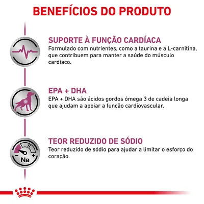 Benefícios do produto: suporte à função cardíaca, EPA + DHA para apoio cardiovascular, teor reduzido de sódio para ajudar a limitar o esforço do coração.
