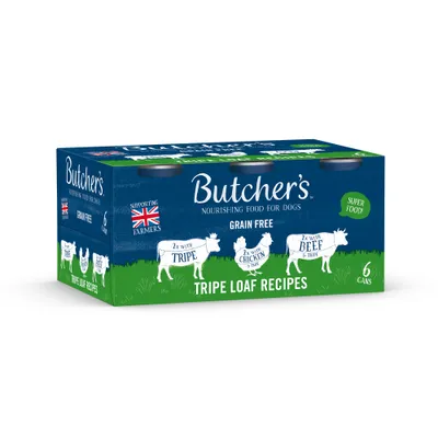 Butcher's Grain Free Tripe Loaf Recipes 6 x 400g - Mixed Pack Butcher's Grain Free Tripe Loaf Recipes 6 x 400g - Mixed Pack