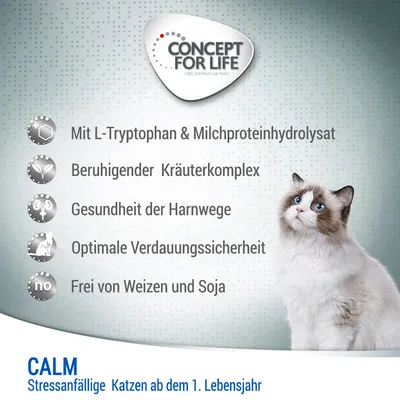 CONCEPT FOR LIFE. Mit L-Tryptophan & Milchproteinhydrolysat, Beruhigender Kräuterkomplex, Gesundheit der Harnwege, Optimale Verdauungssicherheit, Frei von Weizen und Soja. CALM.
