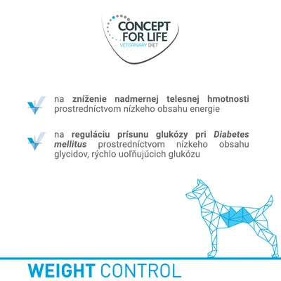 CONCEPT FOR LIFE VETERINARY DIET. Na zníženie nadmernej telesnej hmotnosti a reguláciu prísunu glukózy pri Diabetes mellitus. WEIGHT CONTROL.