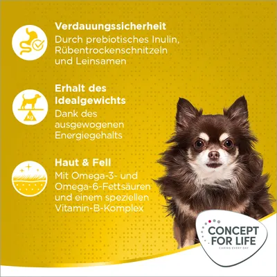 Verdauungssicherheit durch Inulin, Rübentrockenschnitzel und Leinsamen. Erhalt des Idealgewichts dank ausgewogenem Energiegehalt. Haut & Fell mit Omega-3, Omega-6 und Vitamin-B-Komplex.