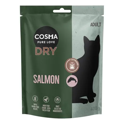 Cosma Pure Love Dry Adult, salmon, 400g. 100% grain-free recipe, high fish content: 50% fresh fish, only selected ingredients.
