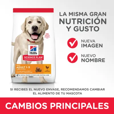 Hill's Science Plan Light Adult 1-5 Large 25 kg+ con pollo. Nueva imagen, nuevo nombre. La misma gran nutrición y gusto. Cambios principales en el envase recomendados.