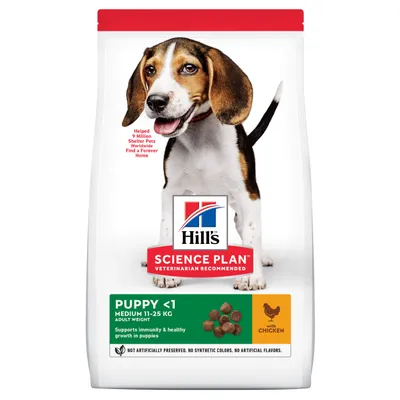 Hill's Science Plan Puppy <1 Medium 11–25 kg con pollo. Pienso para cachorros, apoya inmunidad y crecimiento saludable. Sin conservantes, colorantes ni sabores artificiales.