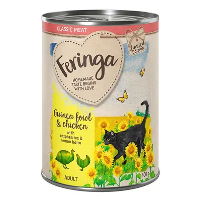 Feringa Classic Meat Limited Edition. Faraona e pollo con lamponi e melissa. Per gatti adulti, lattina da 400g.