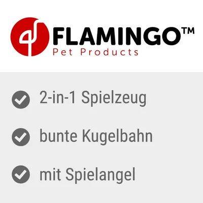 Flamingo Pet Products. 2-in-1 Spielzeug, bunte Kugelbahn, mit Spielangel.
