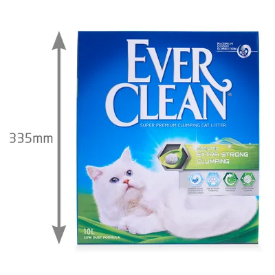 Συσκευασία Ever Clean Super Premium Clumping Cat Litter, 10L, ύψος 335 mm. Ορατά: Scented Extra Strong Clumping, Maximum Odour Elimination, Low Dust Formula.