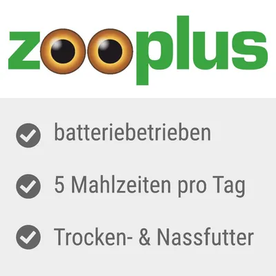 zooplus. Batteriebetrieben, 5 Mahlzeiten pro Tag, geeignet für Trocken- und Nassfutter.