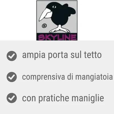 SKYLINE, ampia porta sul tetto, comprensiva di mangiatoia, con pratiche maniglie