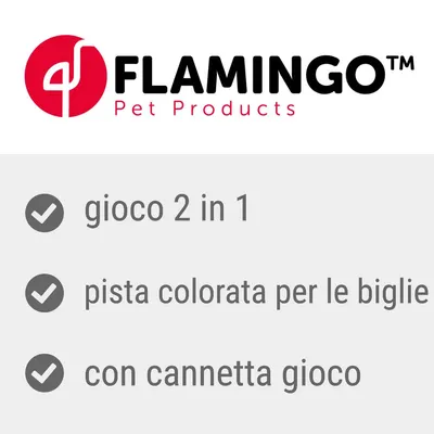 FLAMINGO Pet Products, gioco 2 in 1, pista colorata per le biglie, con cannetta gioco