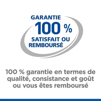 Garantie 100 % satisfait ou remboursé. 100 % garantie en termes de qualité, consistance et goût ou vous êtes remboursé.