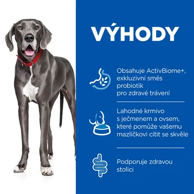 Výhody: Obsahuje ActivBiome+, exkluzivní směs probiotik pro zdravé trávení. Lahodné krmivo s ječmenem a ovsem. Podporuje zdravou stolici.