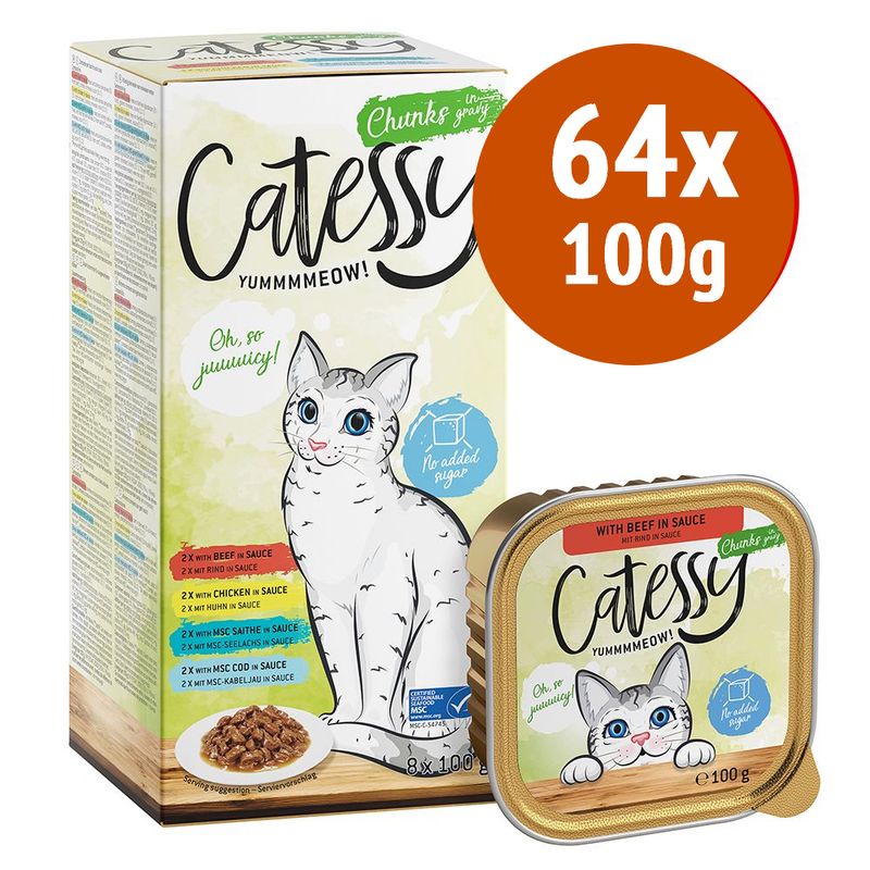Pacco misto Catessy Vaschette 64 x 100 g Umido per gatto