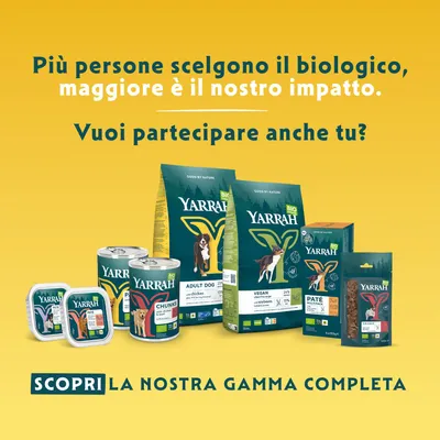 Yarrah alimento per cani bio in diverse varietà e confezioni. Scoprite la nostra gamma completa. Yarrah alimento per cani bio in diverse varietà e confezioni. Scoprite la nostra gamma completa.