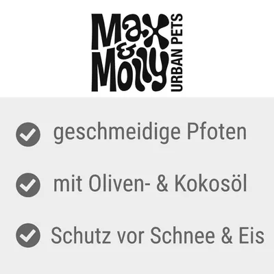Max & Molly Urban Pets. Geschmeidige Pfoten, mit Oliven- und Kokosöl, Schutz vor Schnee und Eis.