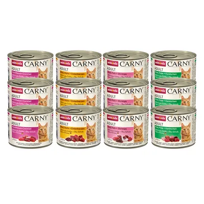 Animonda Carny Adult корм для кошек, разные виды: мульти-мясной коктейль, говядина и курица + утиные сердечки, говядина, индейка + креветки, говядина, индейка + кролик. Без сахара, без зерна.