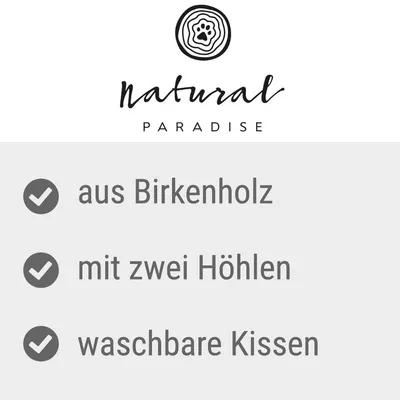 Natural Paradise. Aus Birkenholz, mit zwei Höhlen, waschbare Kissen.